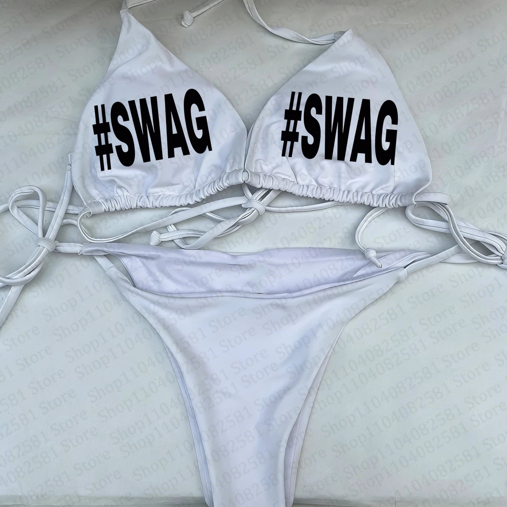 Gothic Y2K fashion letter print garbage sexy hip-hop rock swimsuit bikini retro 2000s female punk new beach swimsuit emo punk