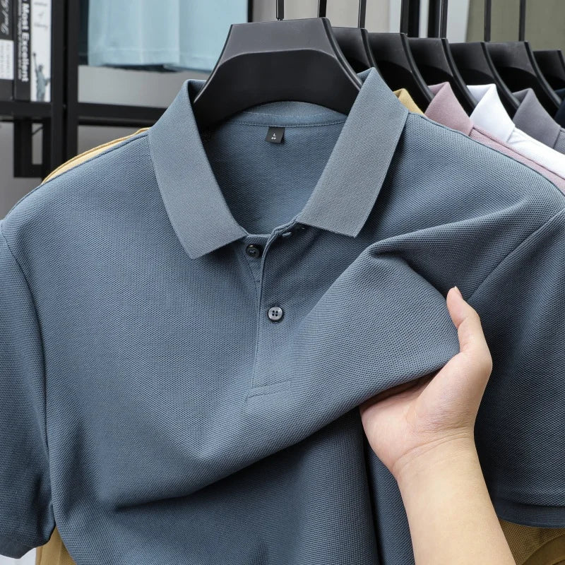 100% Pure Cotton Boutique Short-Sleeved High-End Men's Polo Shirt Summer High-Quality Solid Color Tops Business Casual T-Shirt