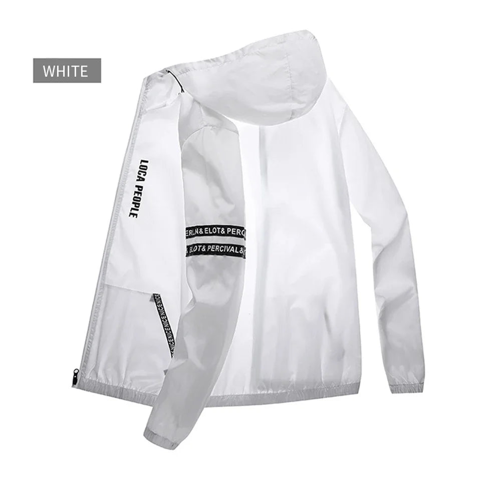 Summer Ice Silk Sunscreen Jackets Men's Clothing Lightweight Hooded Coat Outdoor UV Resistant Jacket Fishing Cycling Suit Male