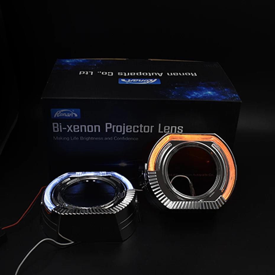 RONAN 2.5 inch LED Angel Eyes DRL Turn Signal Sliver Masks Shrods Covers Fitment 2.5 inch Projector Lens for Jetta BMS