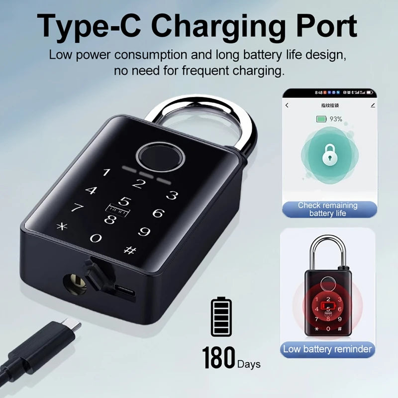 Waterproof Tuya Padlock Fingerprint Electronic Lock Keyless Unlock Heavy Duty Padlock for Home House Warehouse Garage 7/10mm