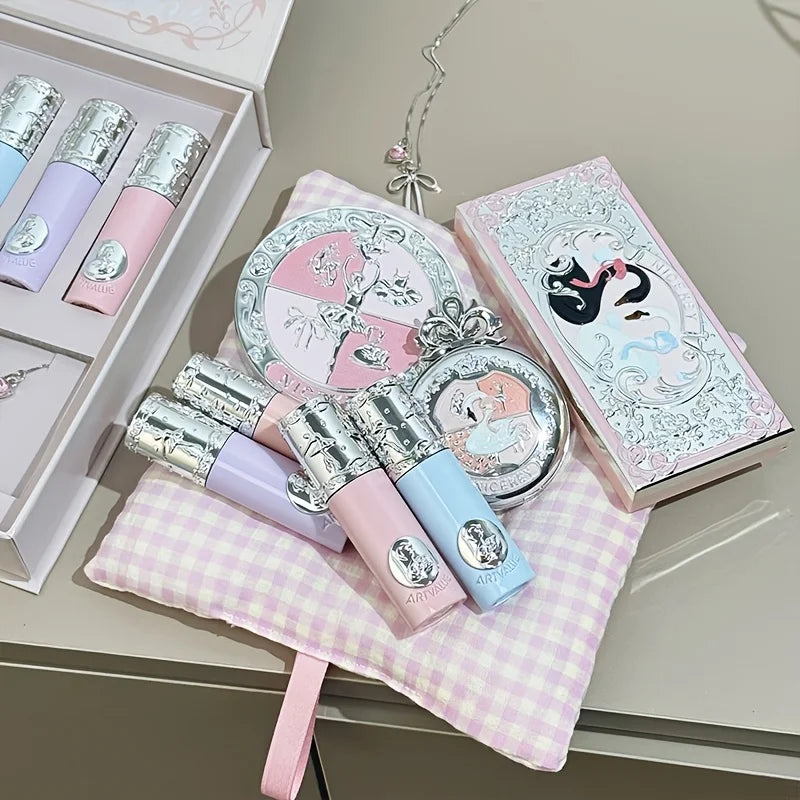 Swan Ballet 9‑Piece Makeup Gift Set for Women & Beginner Students, All‑in‑One Cosmetic Kit: Eyeshadow, Pressed Powder, Lipstick, Blush. Perfect Gift for Birthday, Valentine’s Day, Halloween, Exquisite Party Present