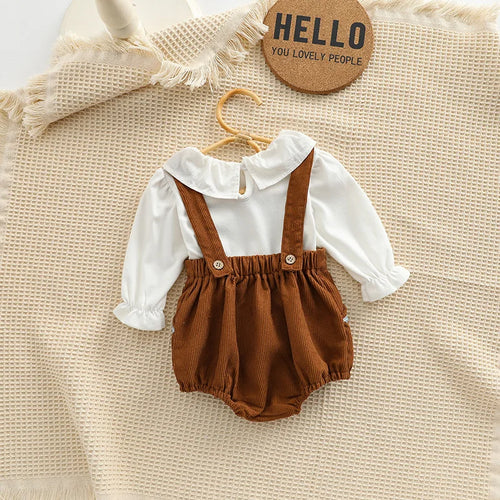 2025 Spring New in Kids Infant Cute Clothes Baby Cotton Solid Color Ruched Top Shirts + Embroidery Flower Bodysuits Newborn 2pcs