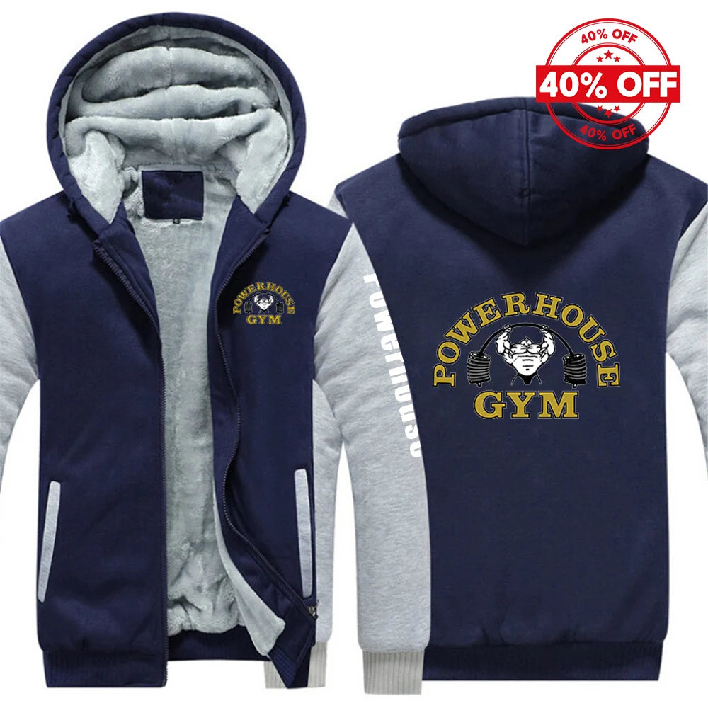 2025 Autumn And Winter Man's Fashion Brand Contrast Color Jacket Hoodies Powerhouse Gym Logo Logo Print Comfortable Warm Coat