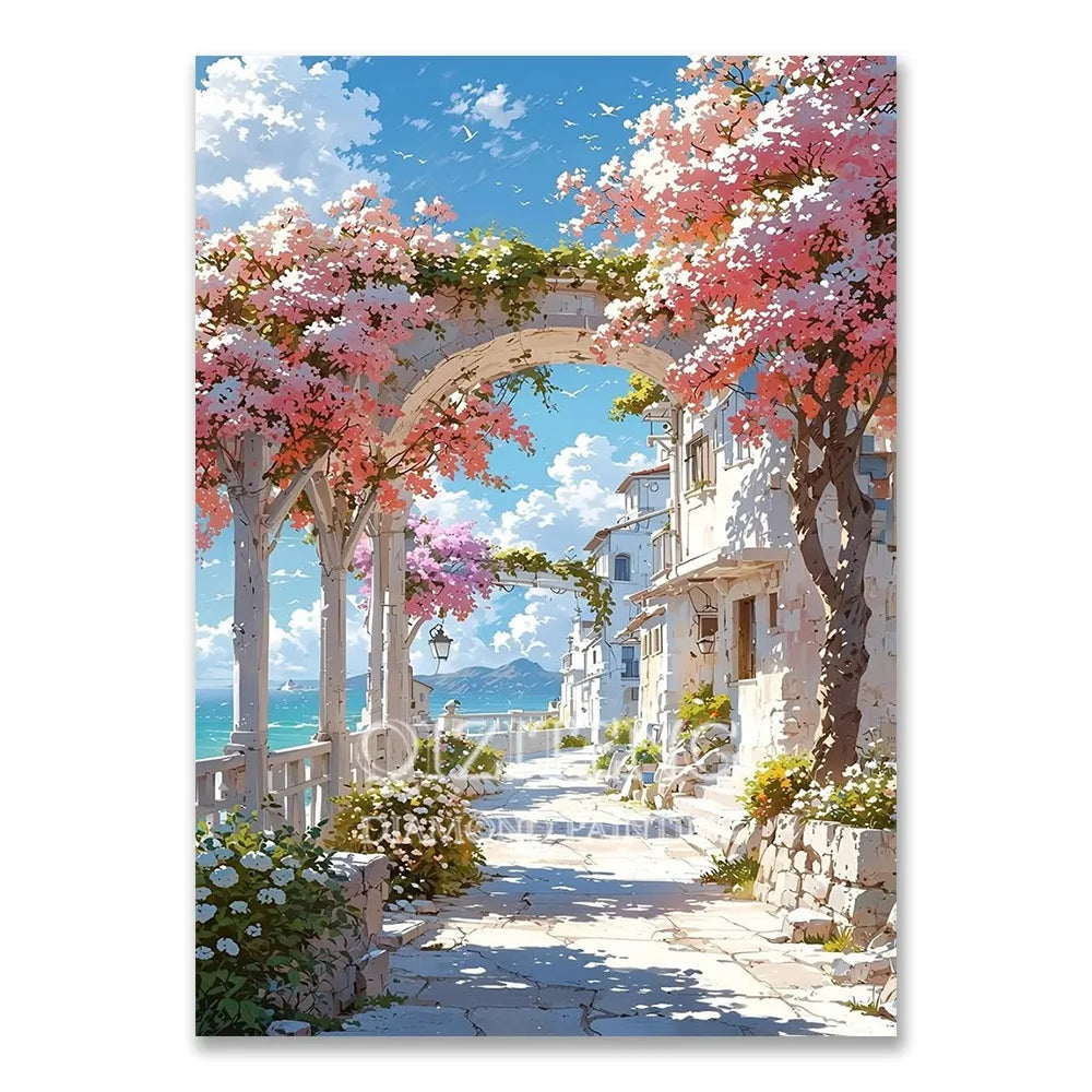 European Architecture 5D DIY Diamond Painting Kit Natural Landscape Full Diamond Mosaic Cross Stitch Kit Room Decoration Gift