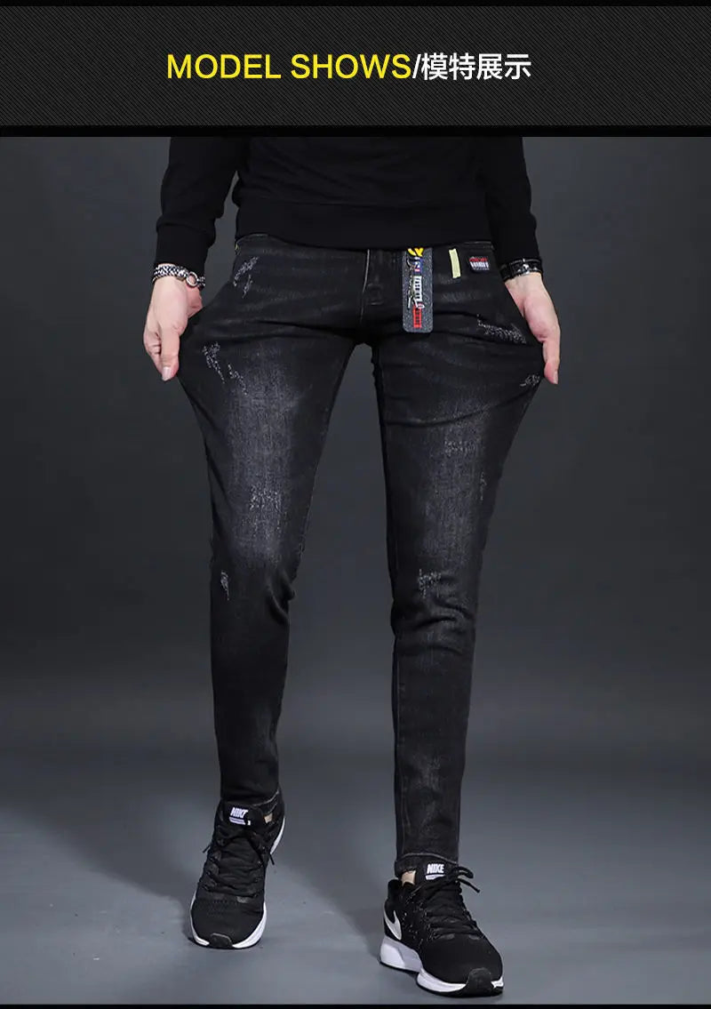 Fashionable Men's Luxury Cowboy Pants Skinny Jeans Black Skinny Jeans for Men Stretch Boyfriend Denim Youth Streetwear Trousers