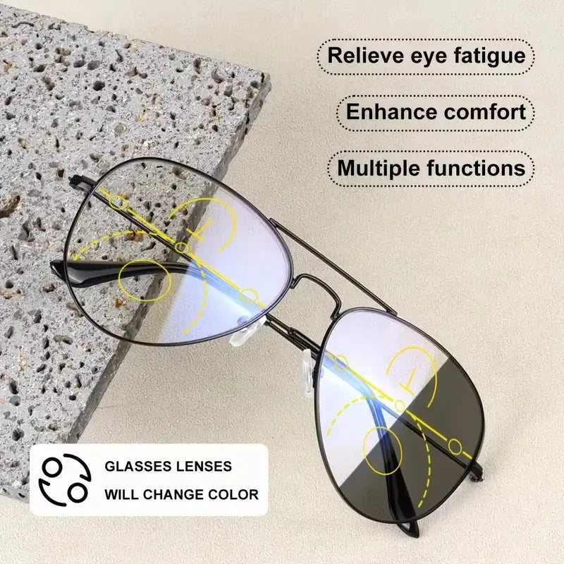 Sports Intelligent Photochromic Progressive Multifocal Reading Glasses Men Luxury Finished Near Far Sight Sunglasses 1.0-4.0