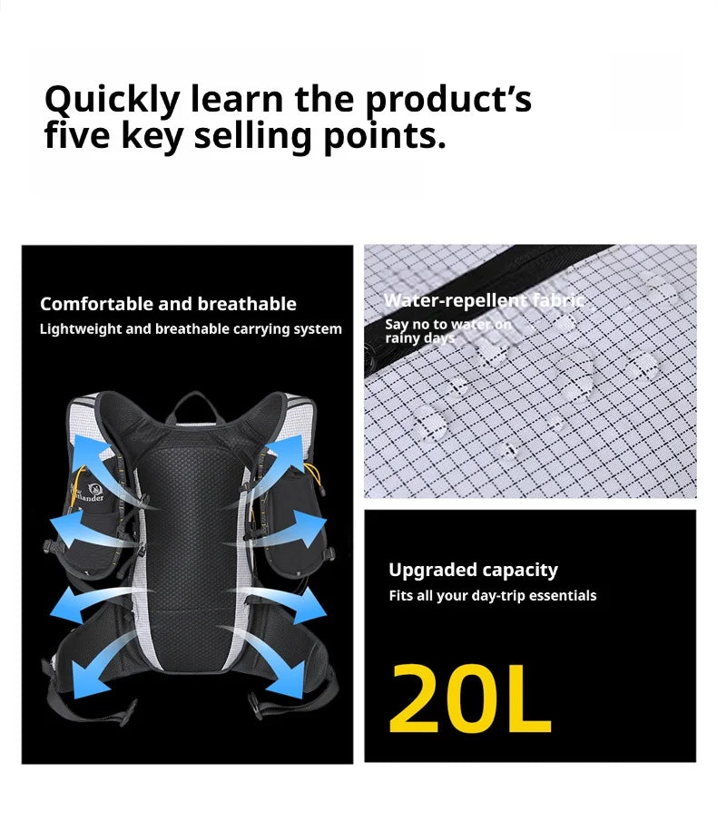 20L Hiking Cycling Backpack Lightweight  Waterproof Hydration Backpack Breathable Outdoor Sport Bag for Climbing Travel Hiking