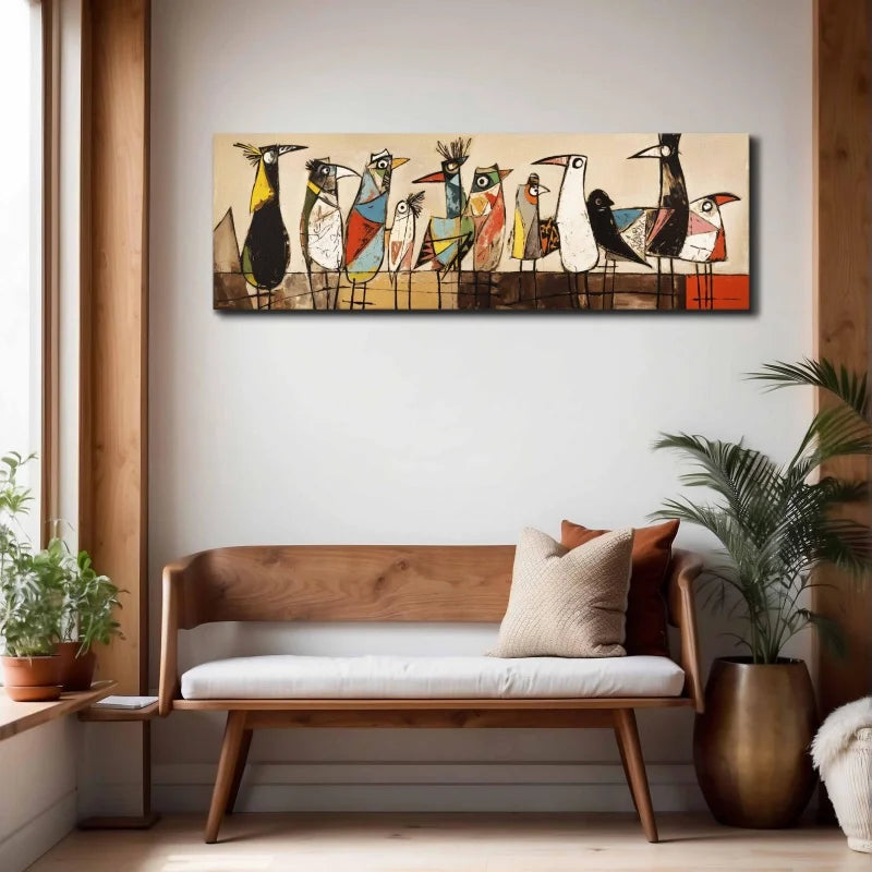 Birds on Wire,Mid Century Modern Wall Art Unframed,Modern Wall Art,Abstract Birds Print Large Modern Wall Art,Above Bed Decor