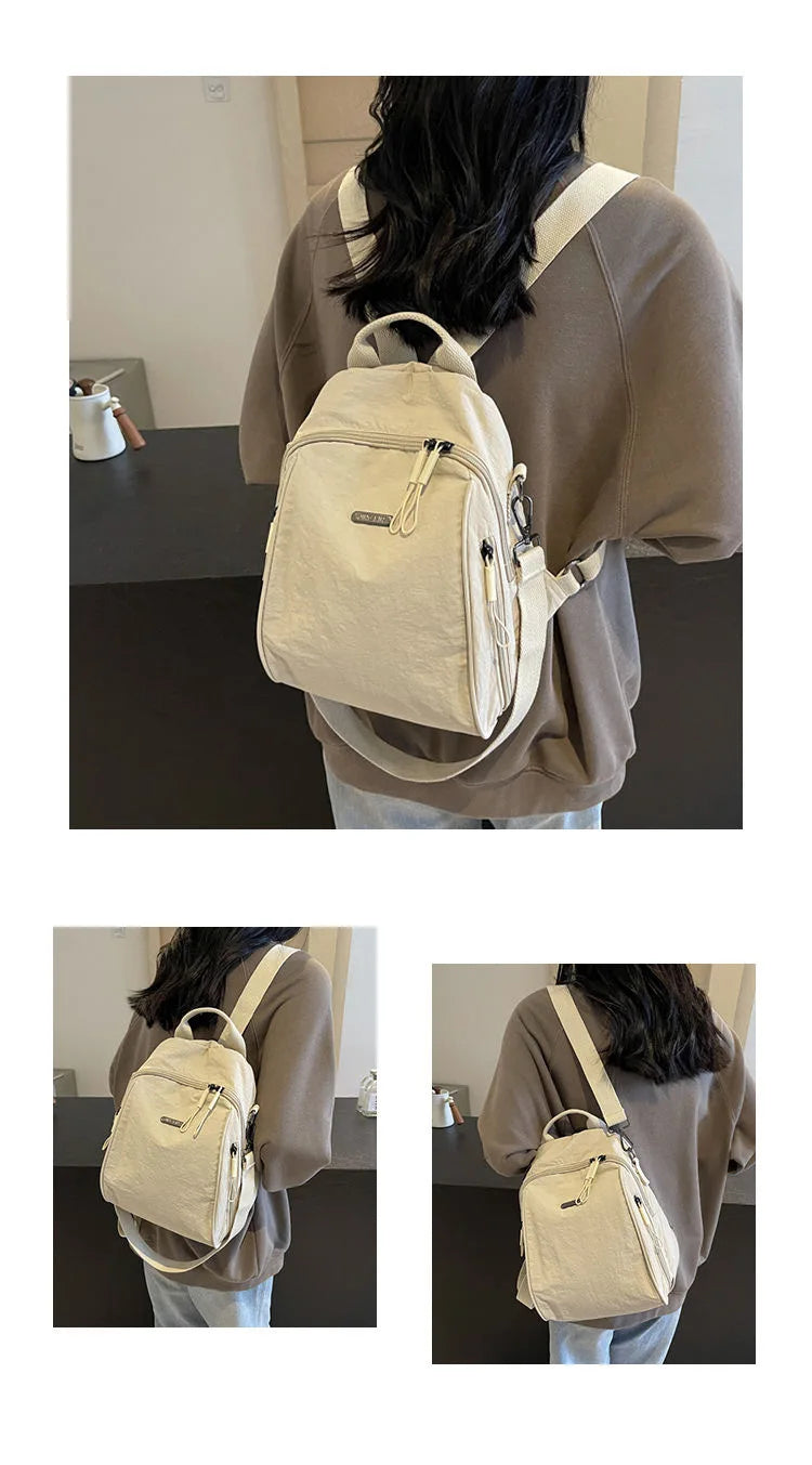 Multi Functional Nylon Mini Backpack, Casual Convertible Crossbody Sling Travel Bag for Women Multi-Pocket Daily Outdoor Daypack