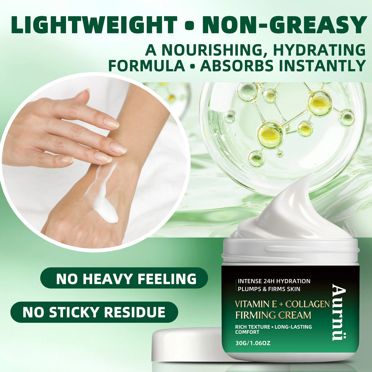 Aurnü VITAMIN E COLLAGEN FIRMING CREAM, Hydrating & tightening formula, long-lasting moisture,  Perfect for morning and evening