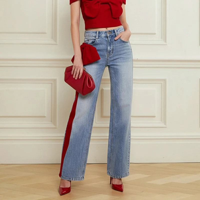 Krisstargirls Women's Fall Winter Going Out Jeans 2025 New Stylish Elegant Bow-embellished Blue Leisure Fashion Pants for Ladies