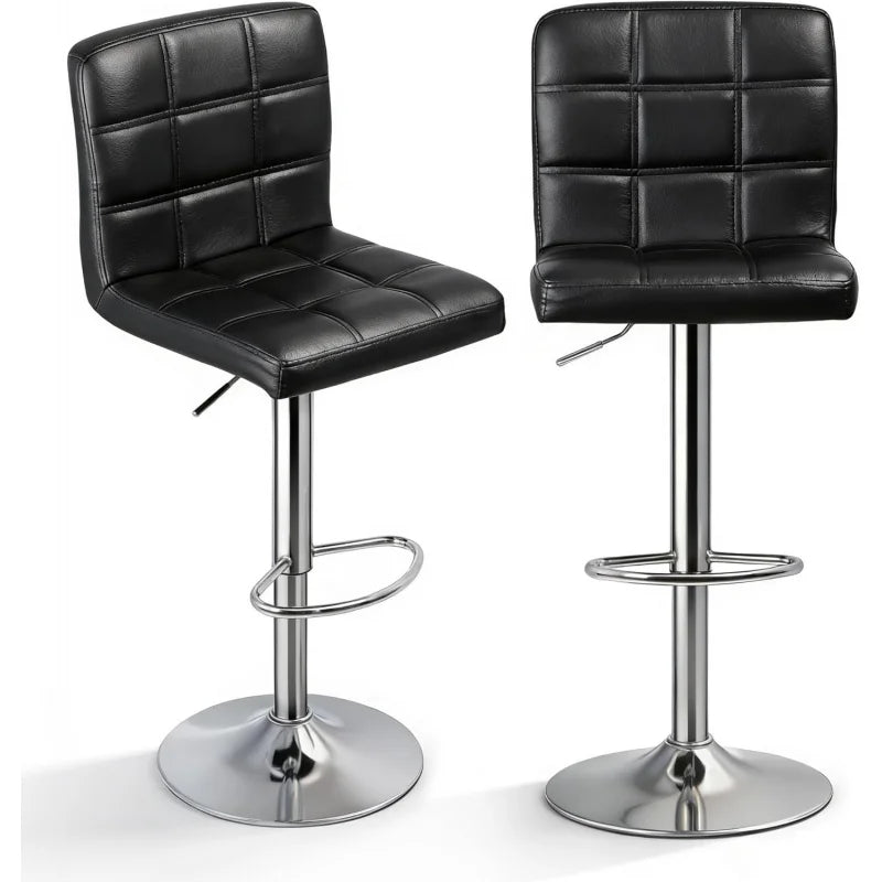 Kitchen double bar stool set, PU leather rotating adjustable tabletop height rotating stool, square backrest, 2 pieces