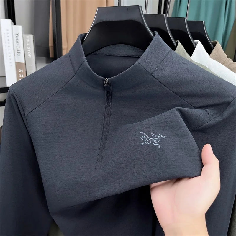 Luxury Men's Brand Spring High Quality T-Shirt Mock Neck Zipper Printing Long Sleeves Hoodie Leisure Fashion Men's Clothing Tops