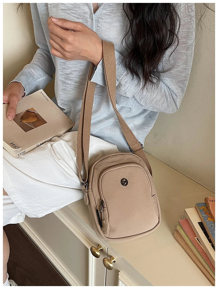 Waterproof Nylon Mobile Phone Bag Portable  Three-Layer Coin Purse Crossbody Bag for Youth Casual Simple Style Functional...