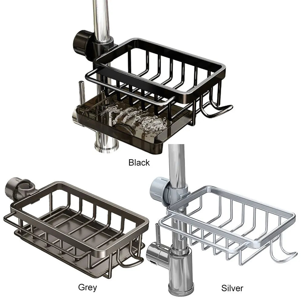 Kitchen Sink Faucet Organizer Detachable Over Faucet Sink Caddy Organizer Faucet Drain Rack with Hook Work with Round Water Pipe