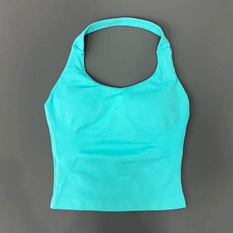 Histello Longline Strappy Top Women Sports Tank Halter Seamless Ruched Backless Gym Activewear Workout Yoga Fitness Tops