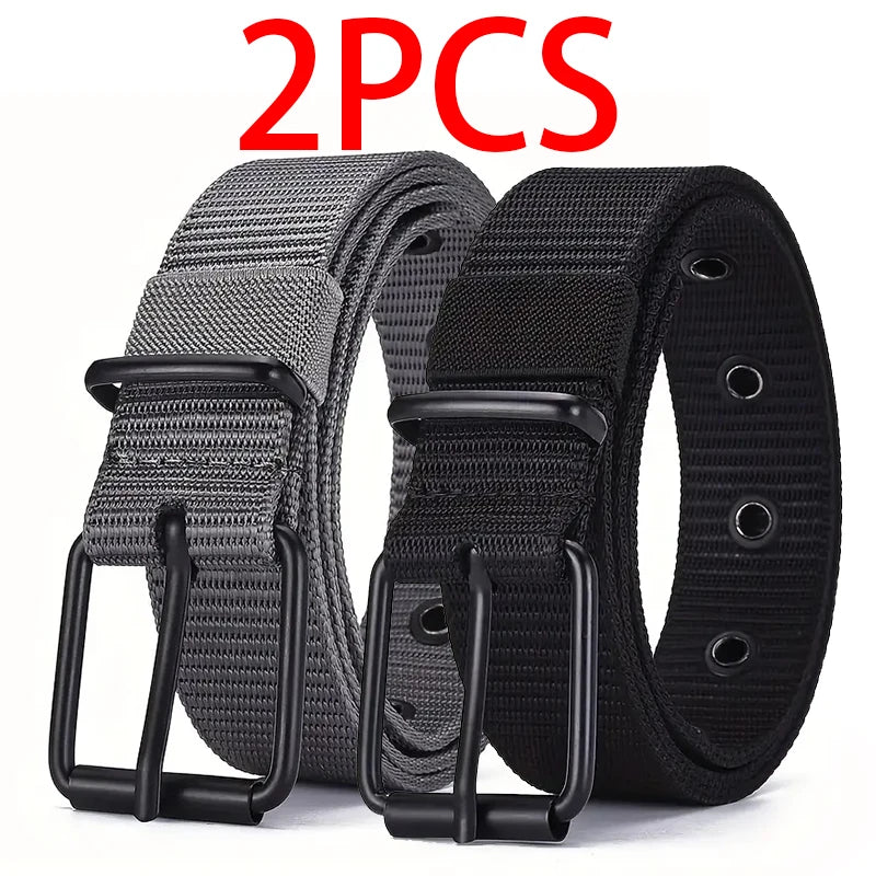 2pcs Men's casual canvas belt, golf belt, durable outdoor sports pants belt, jeans belt, suitable for daily leisure and sports