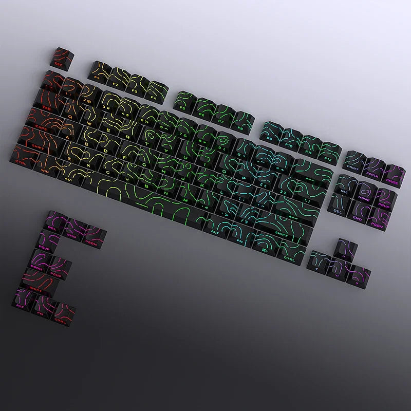 97 Keys White Contour Lines PBT Double Shot Keycaps Sidelit Light Backlit Translucent Cherry Profile for MX Mechanical Keyboards