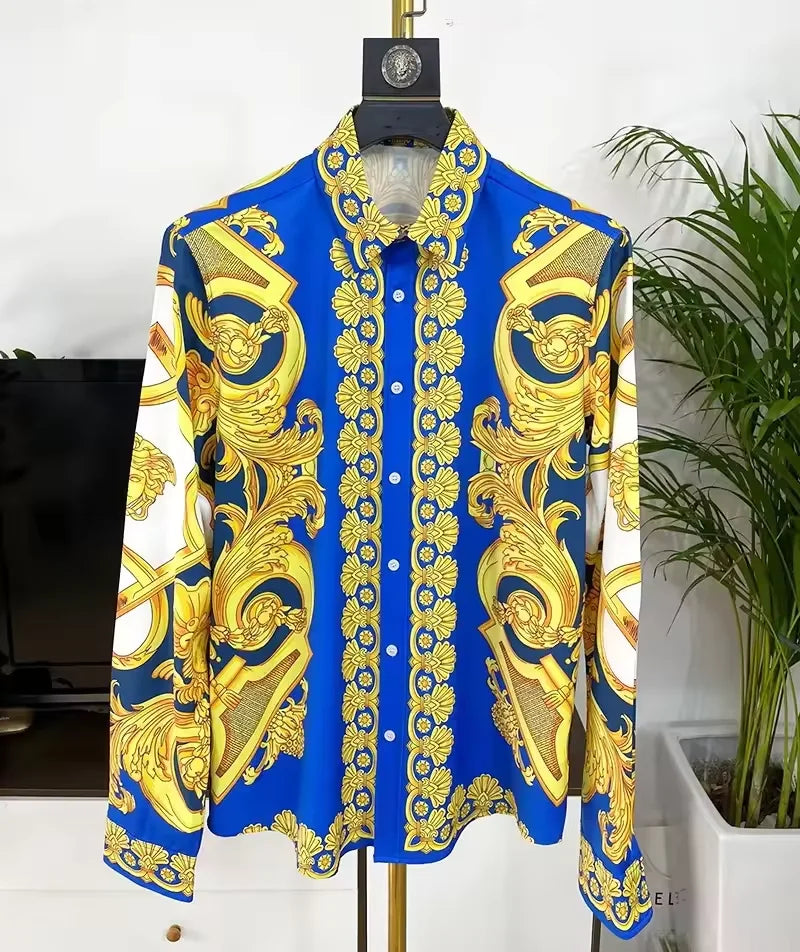 Stylish Baroque Long-sleeved Shirt Neo-retro Pattern Mens Casual Shirt Print Comfortable Breathable Camisas Mangas Largas Hombre