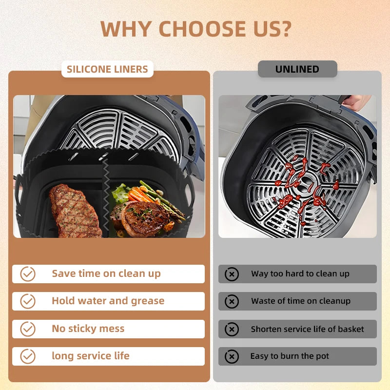 Square Silicone Air Fryer Liner with Divider Non-Stick Easy to Clean Dishwasher Safe Food Riser Holder