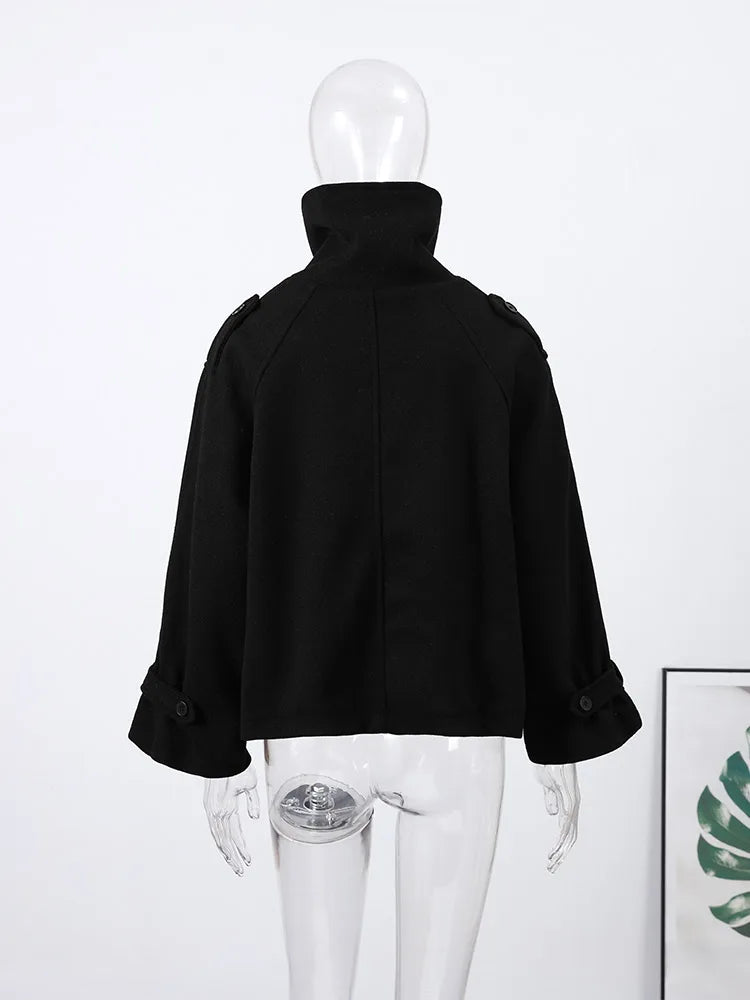 Collarless Belt Jacket Coat Lace-up Minimalism Beige Gentle Short Woolen Overcoat Waist Cinching Women Autumn Winter Overcoat