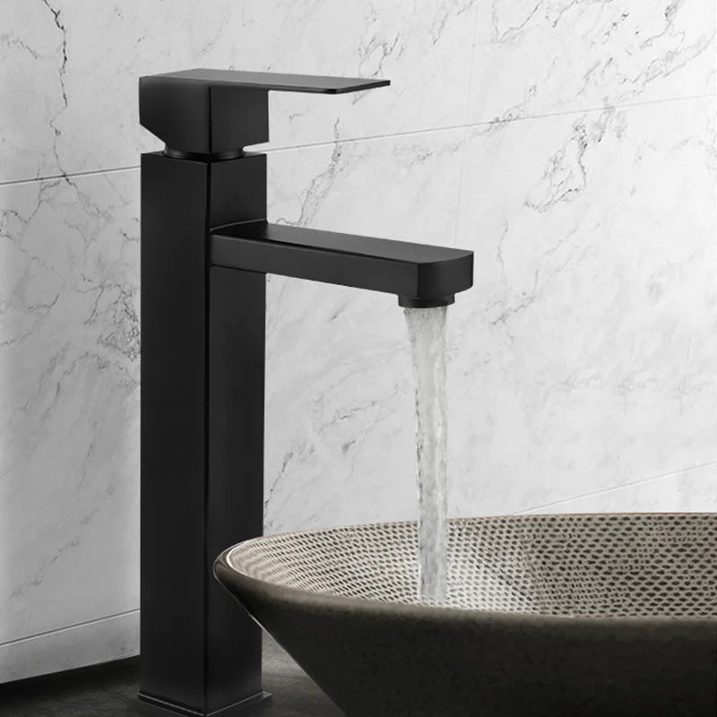 Stainless Steel Modern Minimalist Single Handle Dual Control Hot and Cold Water Faucet, Painted Finish for Basin Sink Mixer Tap