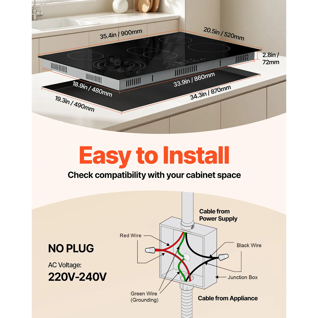 SucceBuy Electric Cooktop Built-in Electric Stove Top Ceramic Top Radiant Cooktop w/ Glass Panel Touch Control Timer Child Lock