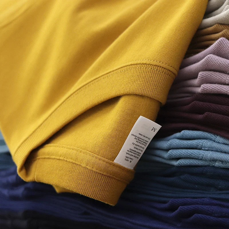 Have Blue Pure Cotton Base Shirt Solid Color T-Shirt American Retro Round Neck Short Sleeve Heavyweight T-Shirt for Men