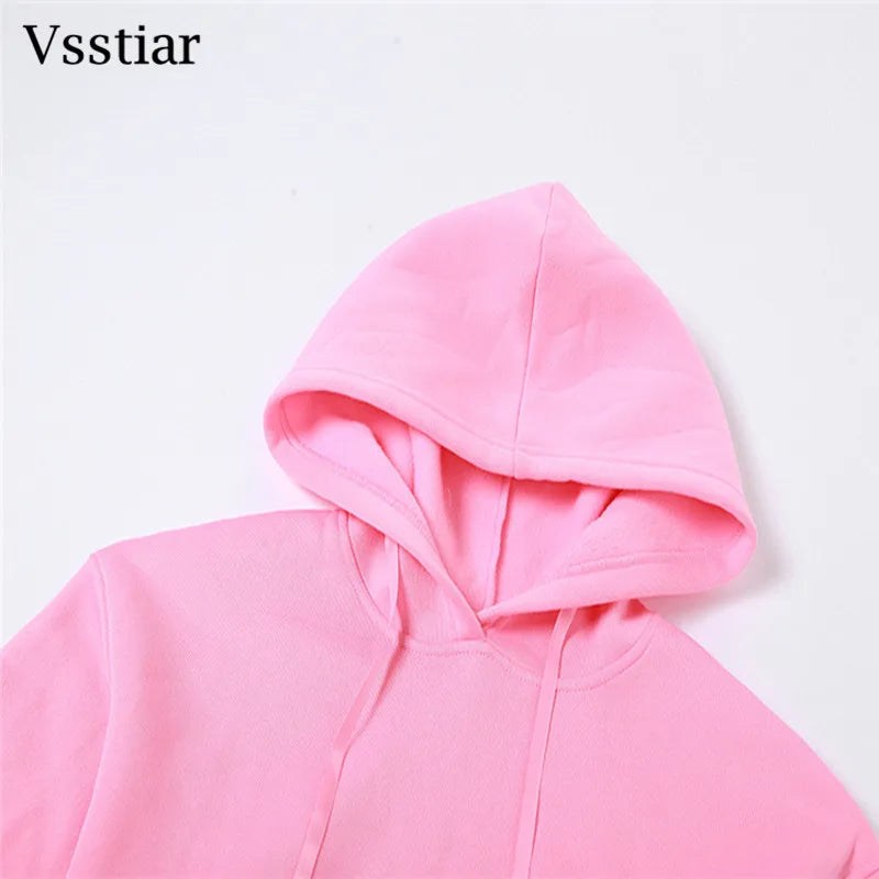 Vsstiar Women Three Piece Set Long Sleeve Hooded Crop Top Irregulary Tanks Pockets Pants Casual Tracksuit Fashion Female Clothes
