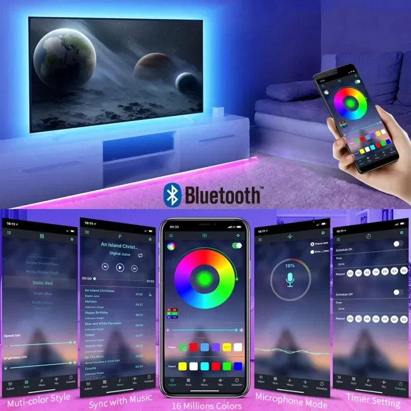 RGB Ambient Light Strip USB 5V LED 5050 Music Sync Flexible Tape Smart Home Lights Remote APP Control for Room TV DIY Decoration