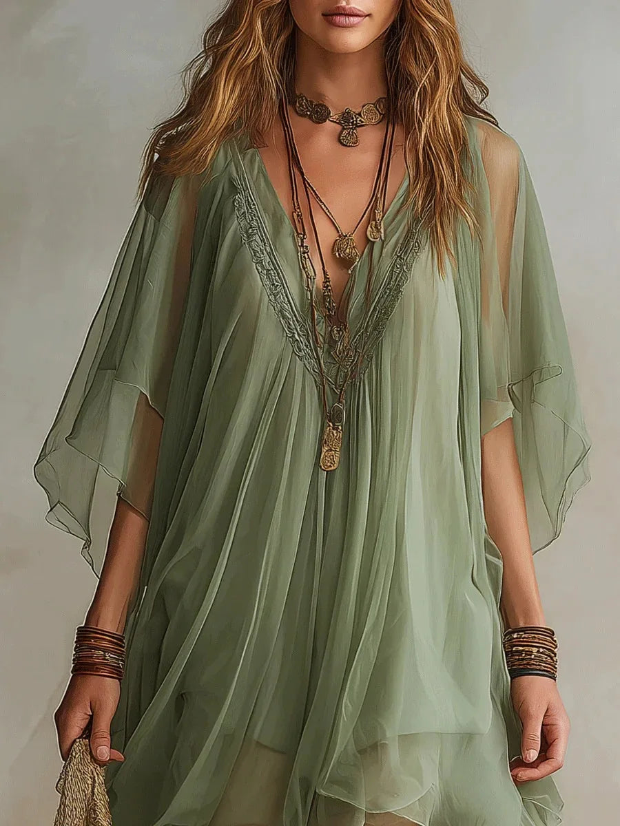Summer 2026 Women V-neck Chiffon Dress Two-piece Set Spaghetti Strap Dress with Perspective Cover up Beach Skirt Beach Vacation