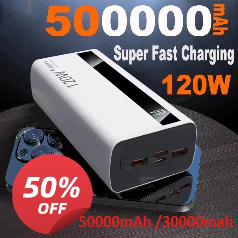 500000mAh PowerBank 120W Super Fast Charging Portable External Battery Powerbank for iphone Huawei 50000mAh/30000mah