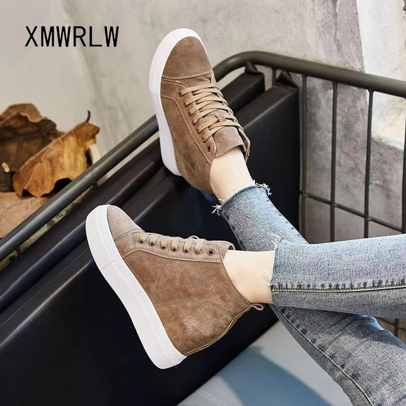 Women's Chunky Sneakers 2025 Winter Genuine Leather Hidden Heels Shoes Warm Plush Platform Sneakers Shoes For Woman Autumn Shoe