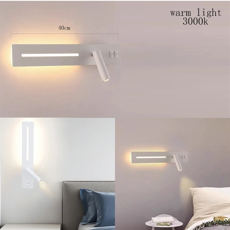 LED Wall Light Interior  Mobile Phone Charging USB Wall Lamps With Switch Bedroom Bedside Reading Lights Decoration Living Room