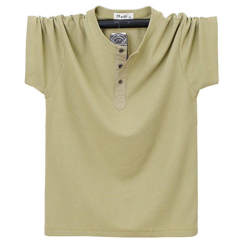 Henry Collar T-shirt Men Plus Size 7XL Summer Short Sleeve Tops Tees Fashion Casual Solid Color Tshirt Male Big Size