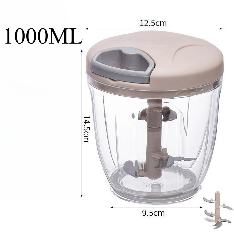 Manual Garlic Chopper & Vegetable Slicer – 500/1000 ml Fruit Crusher, Kitchen Blender & Meat Grinder