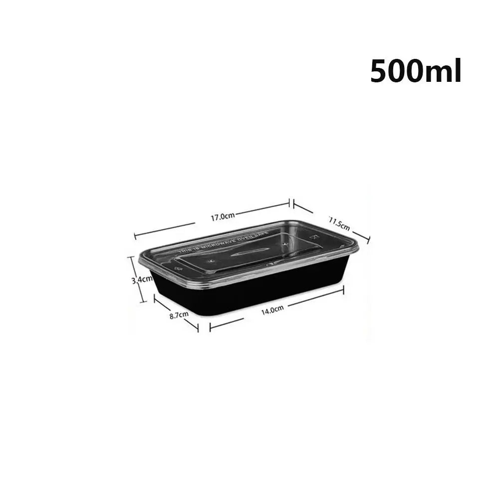5Pcs/set Plastic Disposable Food Containers Useful with Lid Large Capacity Lunch Box Black Leakproof Fridge Storage Boxes