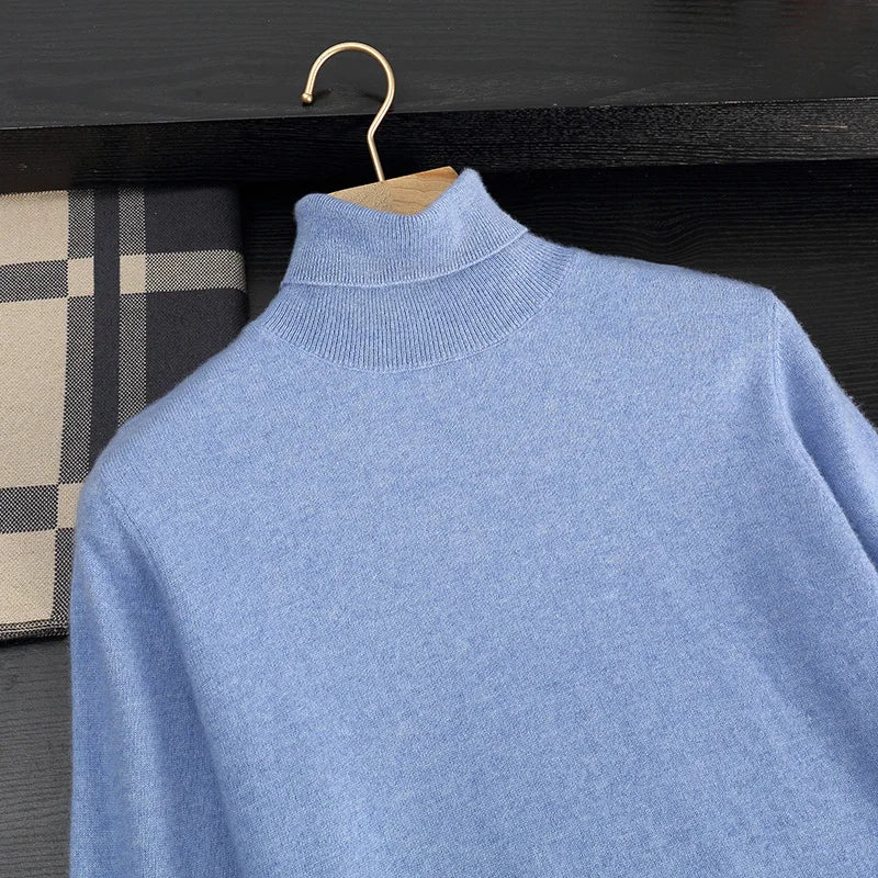 Autumn/Winter Men's 100% Cashmere Pullover Business Casual Solid Knitted Sweater Loose High Collar Tops Basic Thick Warm Jumper