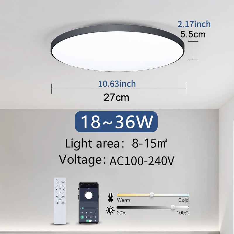 MARPOU Smart Ceiling Lamp LED Lamp for Bedroom Large Ceiling Lamps LED Lights with Remote Control Dimmable LED Lights for Room
