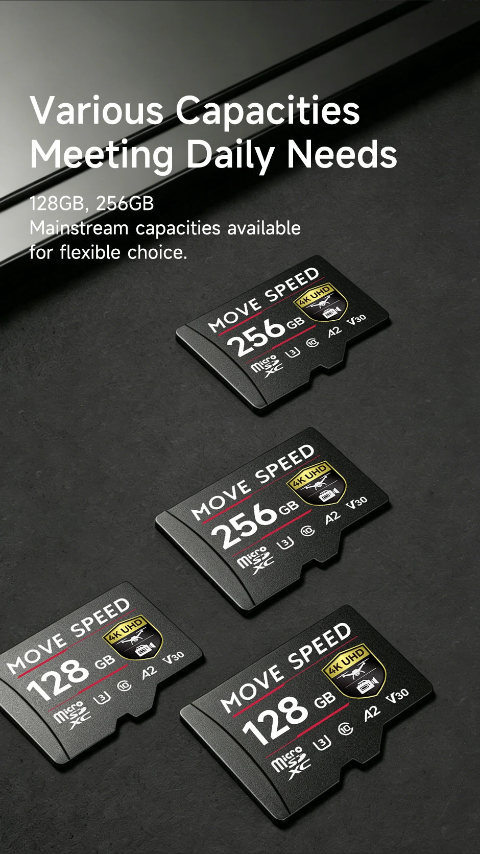 MOVESPEED B300 170MB/s TF Card A2 V30 High Speed Flash Memory Card 256GB 128GB SDXC Mini SD Card  for Camera DV Dash Cams Drones