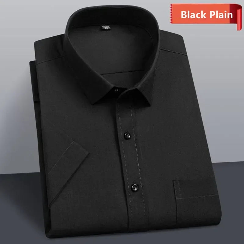 Plus Size 11XL 10XL Men's Business Shirt Casual Short Sleeve Summer Versatile Black-White Twill Plain Basic Social Formal 155KG