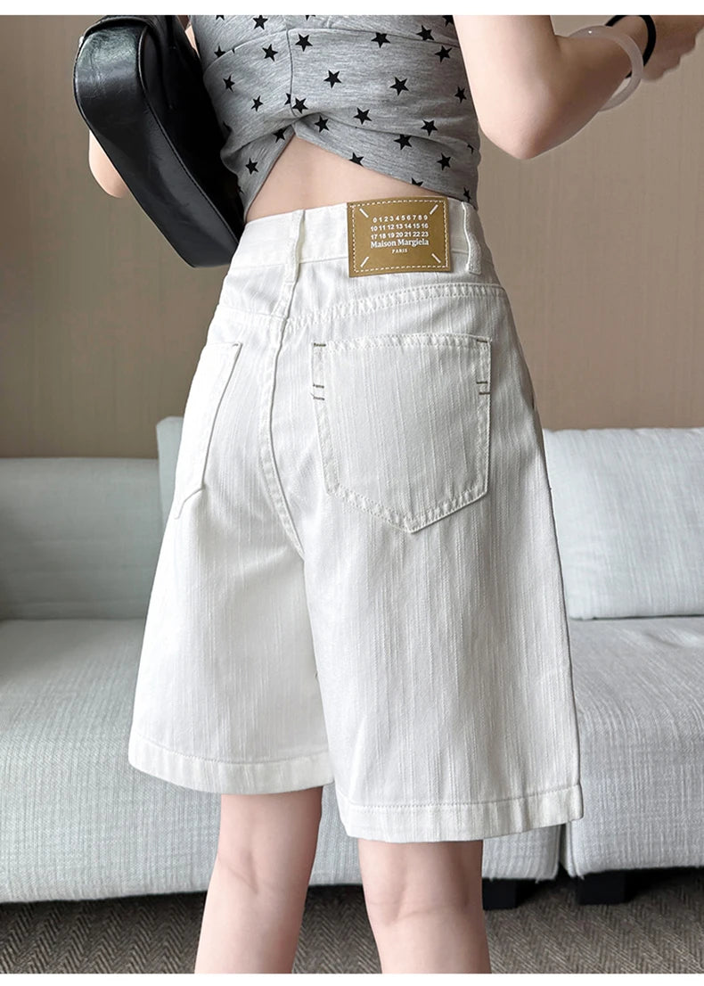Y2K Retro Loose Casual Middle Short Jeans Summer New Women's Korean Denim Five Points Pants Ladies Fashion All Match Baggy Jeans