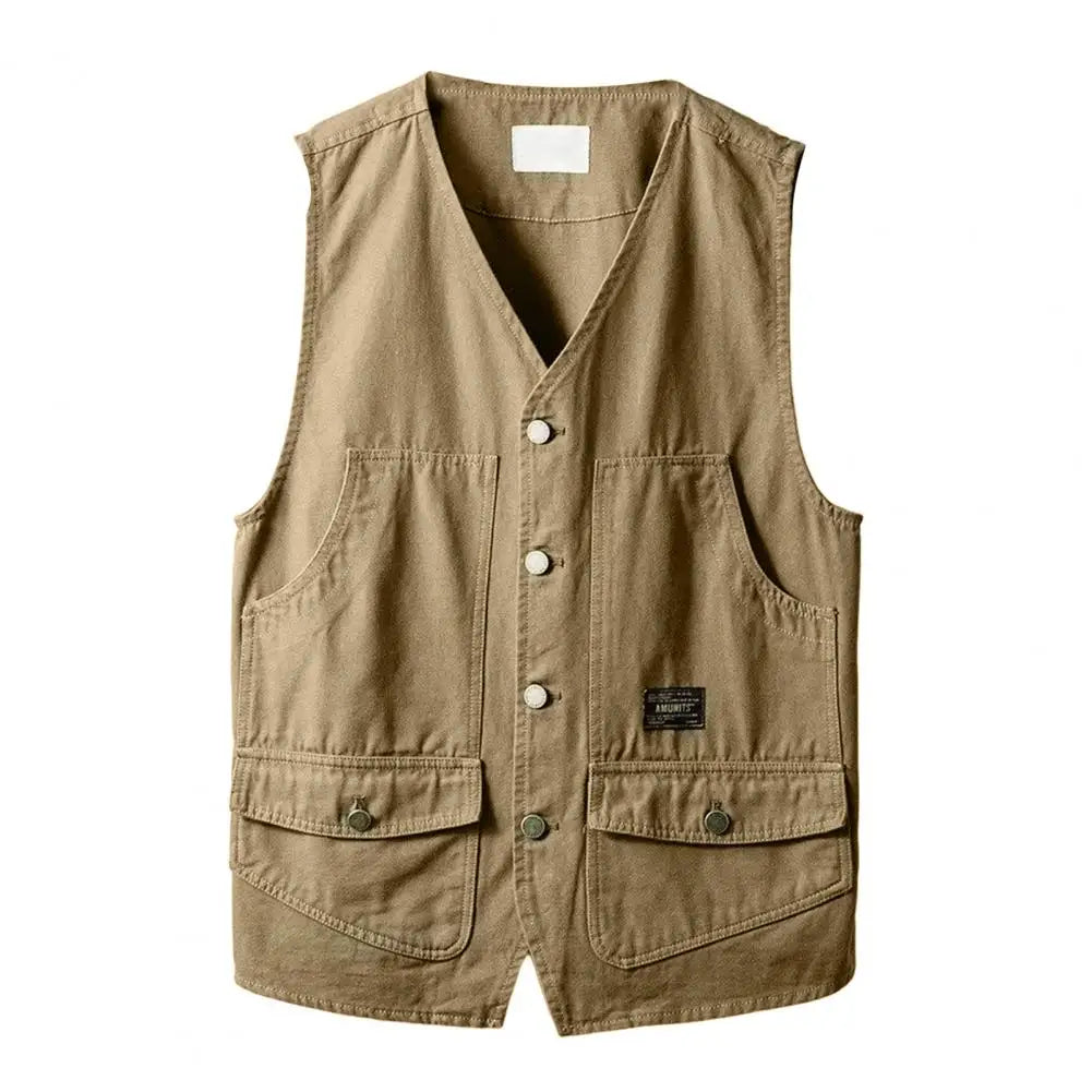 Summer Retro Loose and Thin Japanese Multi Pocket Workwear Sleeveless Vest Men