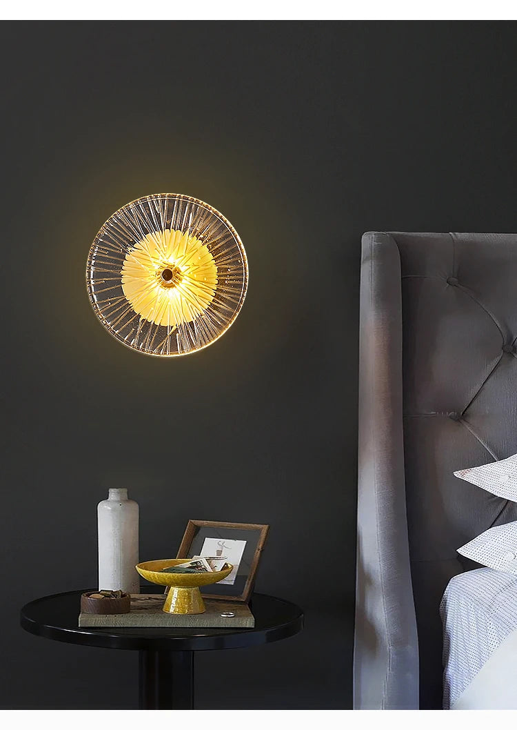 Modern Light Luxury Circular Art Glass Wall Lamp Minimalist Designer Creative Lighting for Bedroom Hallway Living Room Decor