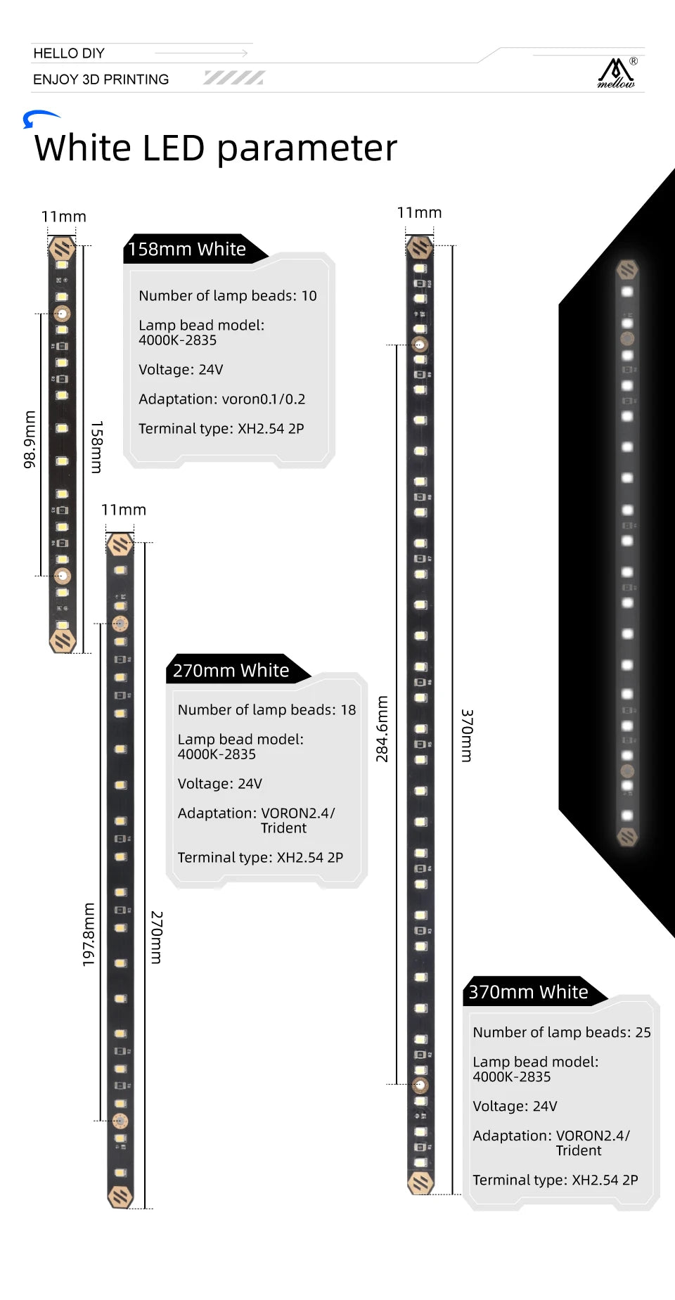 Mellow 2Pcs Daylight PCB Kit 5V RGB / White LED Bar For 3D Printer Voron 0.1/0.2 2.4 Trident 350/300/250 Micron+ Lamp Bar