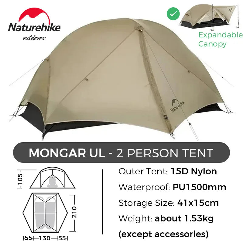Naturehike Tent Mongar BASE/PRO/UL 1 2 3 Person Tent Ultralight Outdoor Camping Tent Waterproof Hiking Backpacking Tent Awning