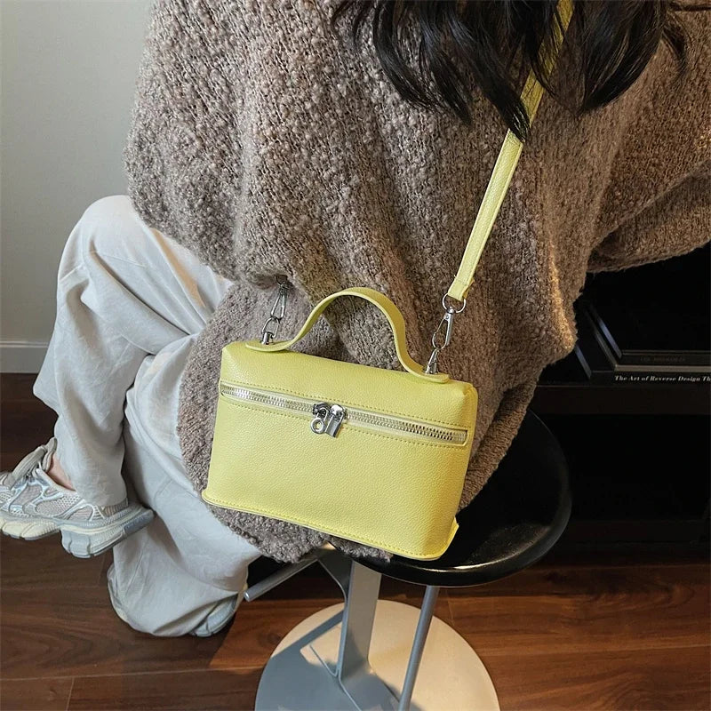 Minimalist Trend Solid Color Box Bag Litchi Pattern Portable Carrying Crossbody Bag Daily Commuting Versatile Square Bag