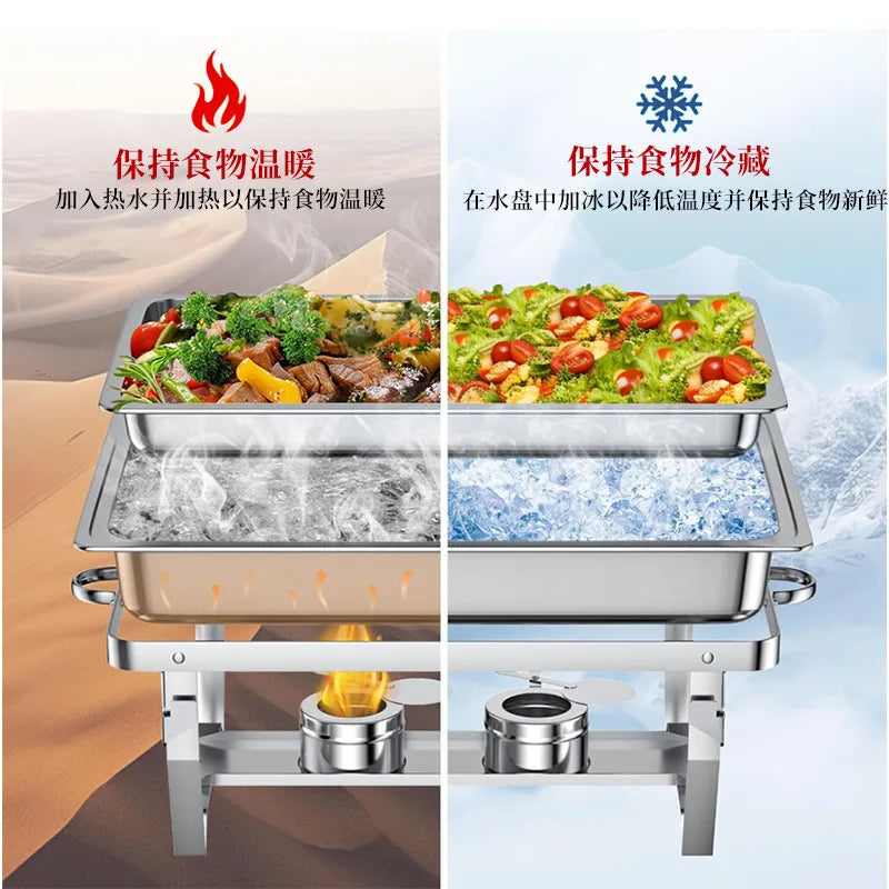 Thickened Stainless Steel Buffet Stove with Folding Foot Insulated Food Heating Container for Restaurant
