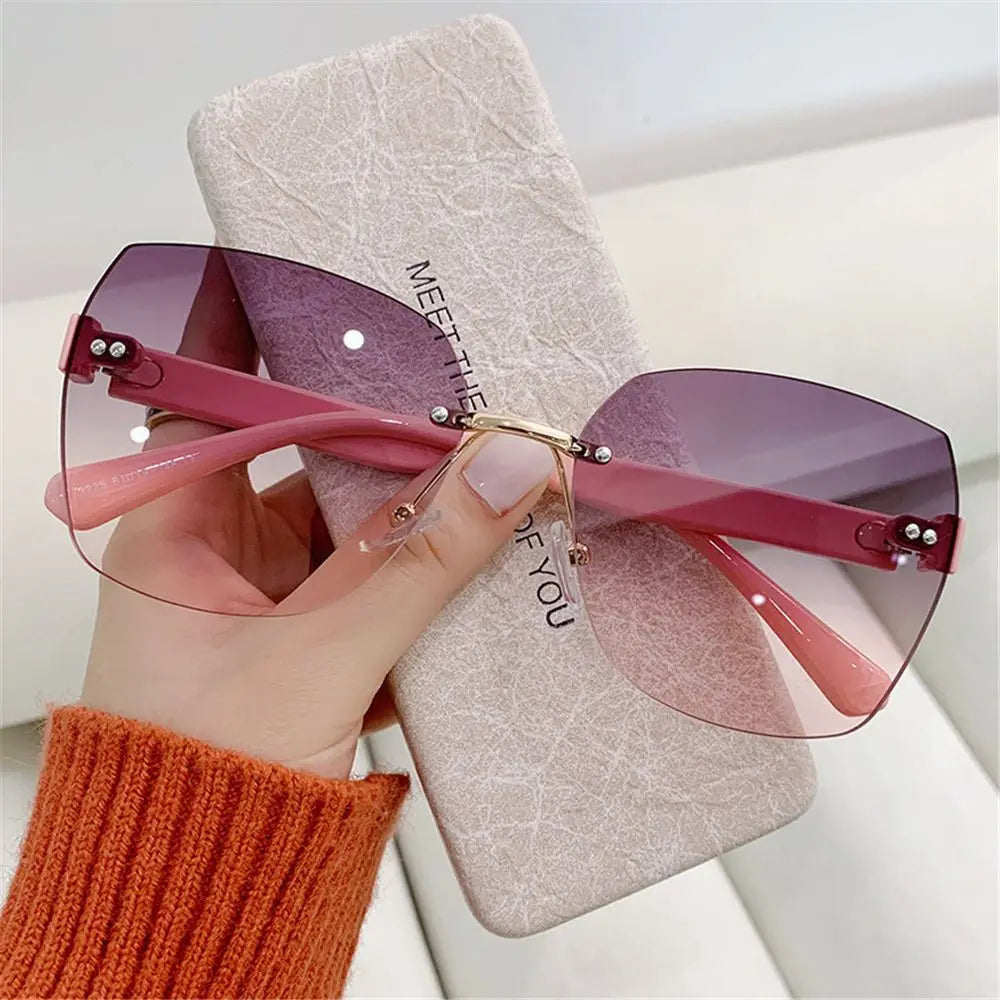 Vintage Rimless Sunglasses 2024 Women Gradient Sunglasses  Summer Shades Fashion UV400  Frameless Sun Glasses Ladies Eyeglasses